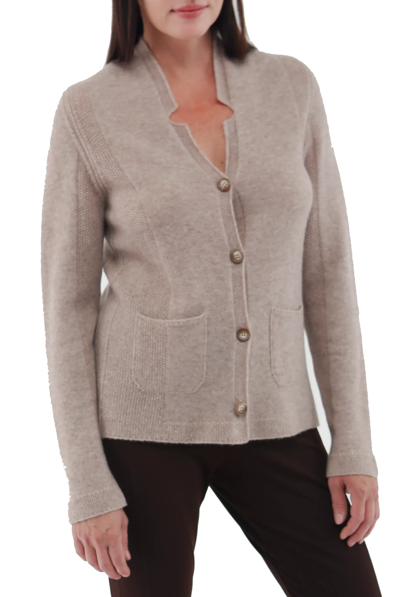 100% Cashmere Seed Stitch Long Sleeve Button Front Blazer