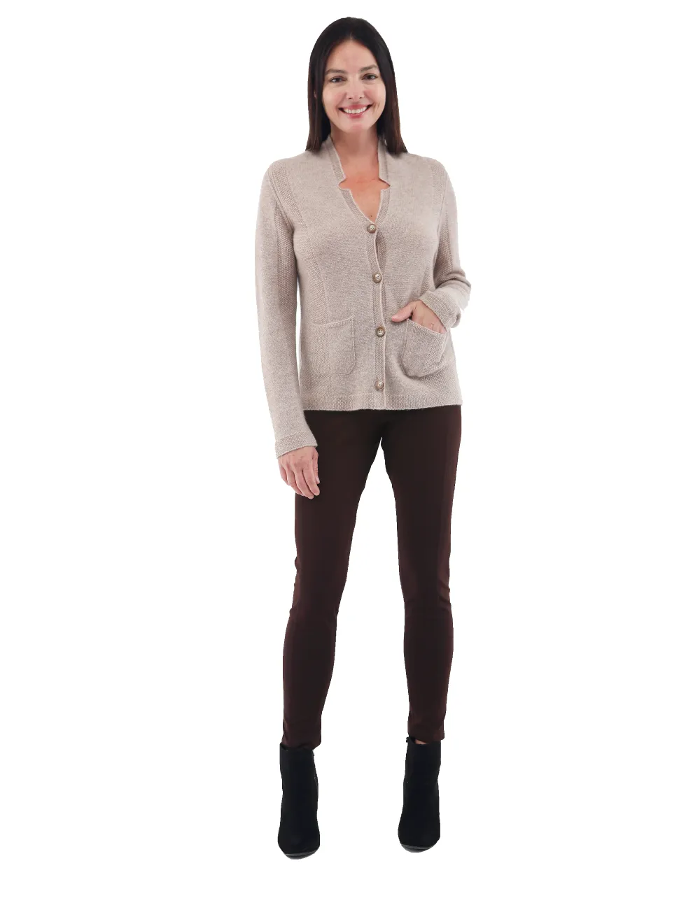 100% Cashmere Seed Stitch Long Sleeve Button Front Blazer