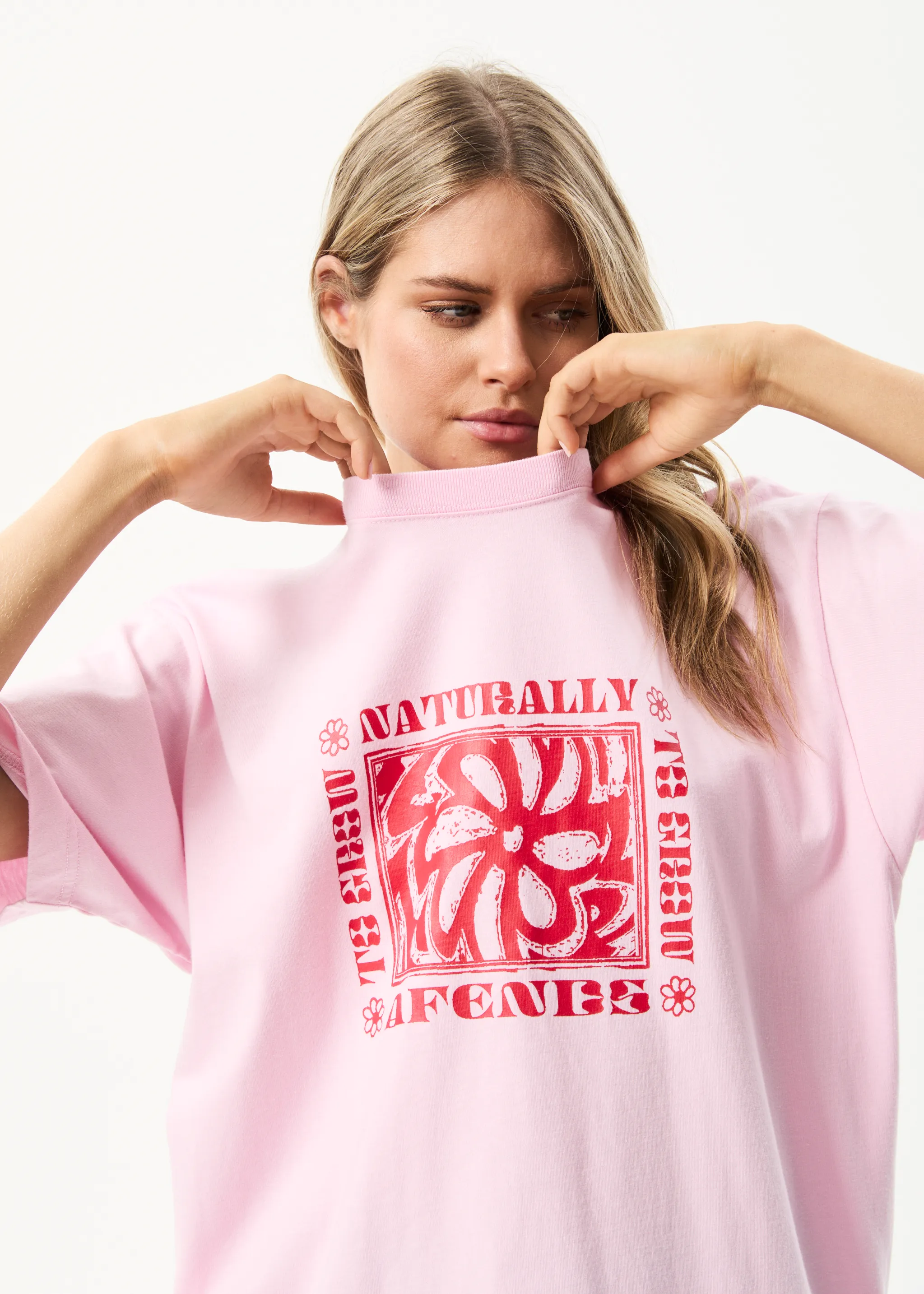 AFENDS Womens To Grow - Oversized Graphic T-Shirt - Powder Pink