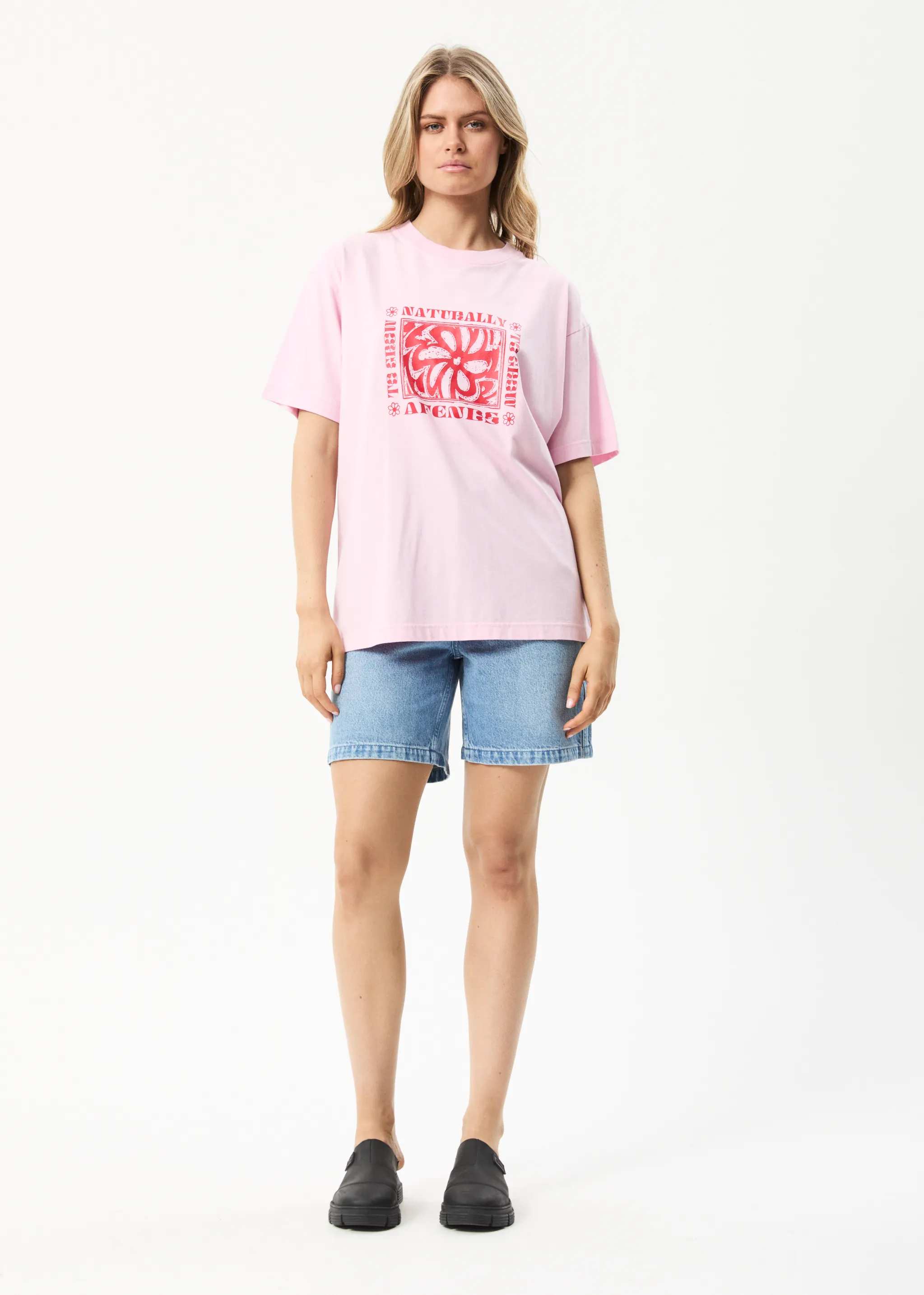 AFENDS Womens To Grow - Oversized Graphic T-Shirt - Powder Pink