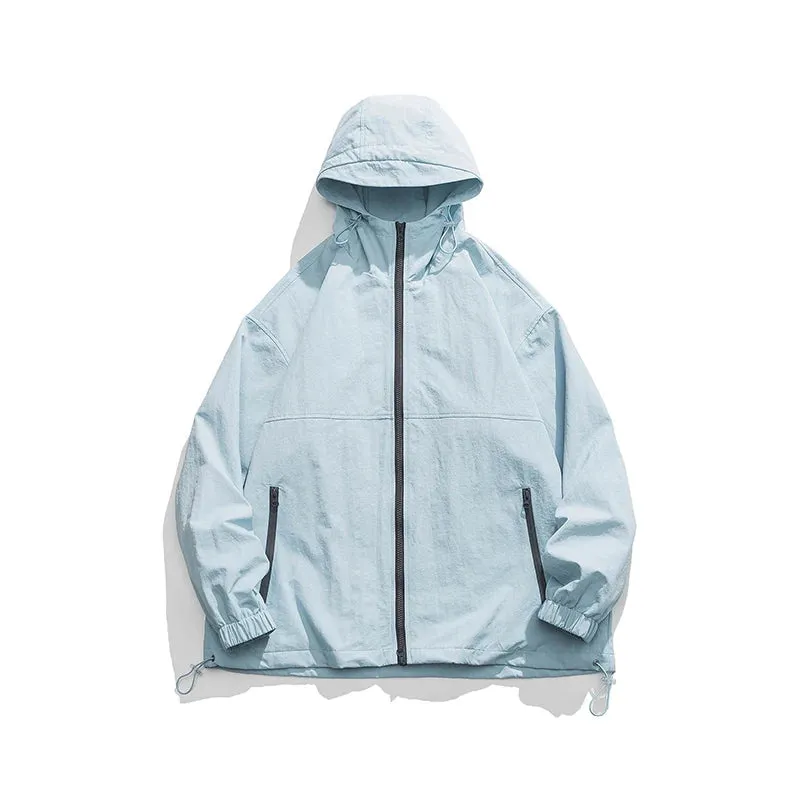 Aidase Spring Autumn Windbreaker Jacket Men Casual Loose Hooded Jackets Male Solid Color Coats Man