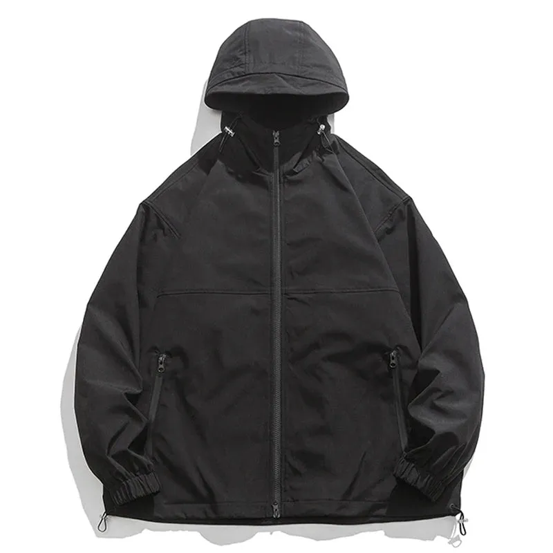 Aidase Spring Autumn Windbreaker Jacket Men Casual Loose Hooded Jackets Male Solid Color Coats Man