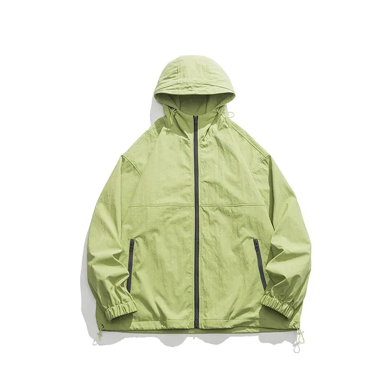 Aidase Spring Autumn Windbreaker Jacket Men Casual Loose Hooded Jackets Male Solid Color Coats Man