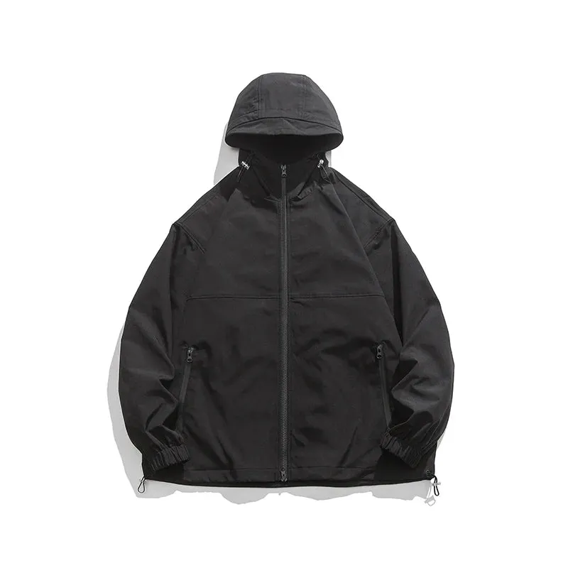Aidase Spring Autumn Windbreaker Jacket Men Casual Loose Hooded Jackets Male Solid Color Coats Man