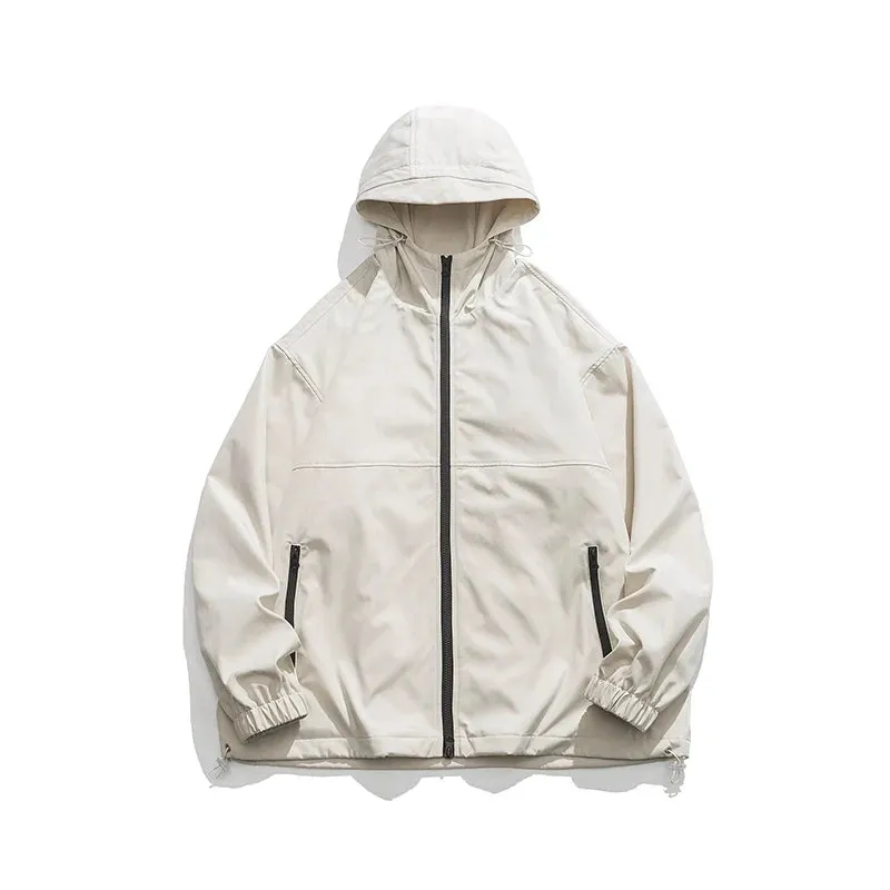 Aidase Spring Autumn Windbreaker Jacket Men Casual Loose Hooded Jackets Male Solid Color Coats Man