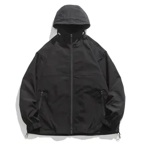 Aidase Spring Autumn Windbreaker Jacket Men Casual Loose Hooded Jackets Male Solid Color Coats Man