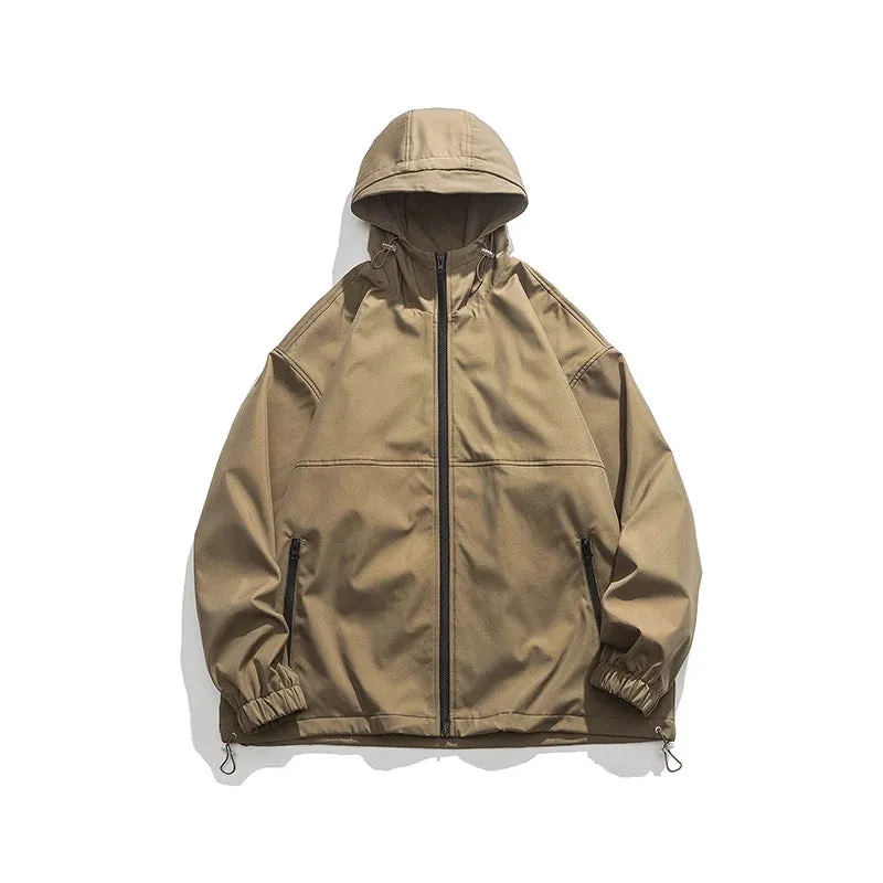 Aidase Spring Autumn Windbreaker Jacket Men Casual Loose Hooded Jackets Male Solid Color Coats Man