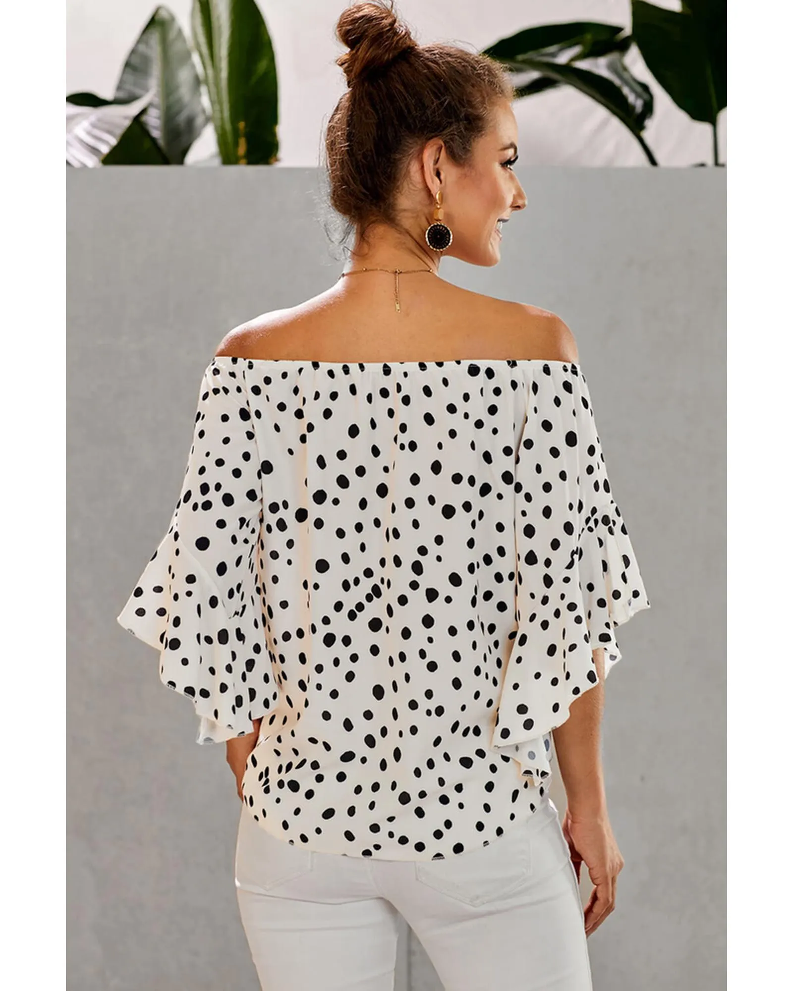 Azura Exchange Polka Dot Bell Sleeve Off Shoulder Top - 2XL