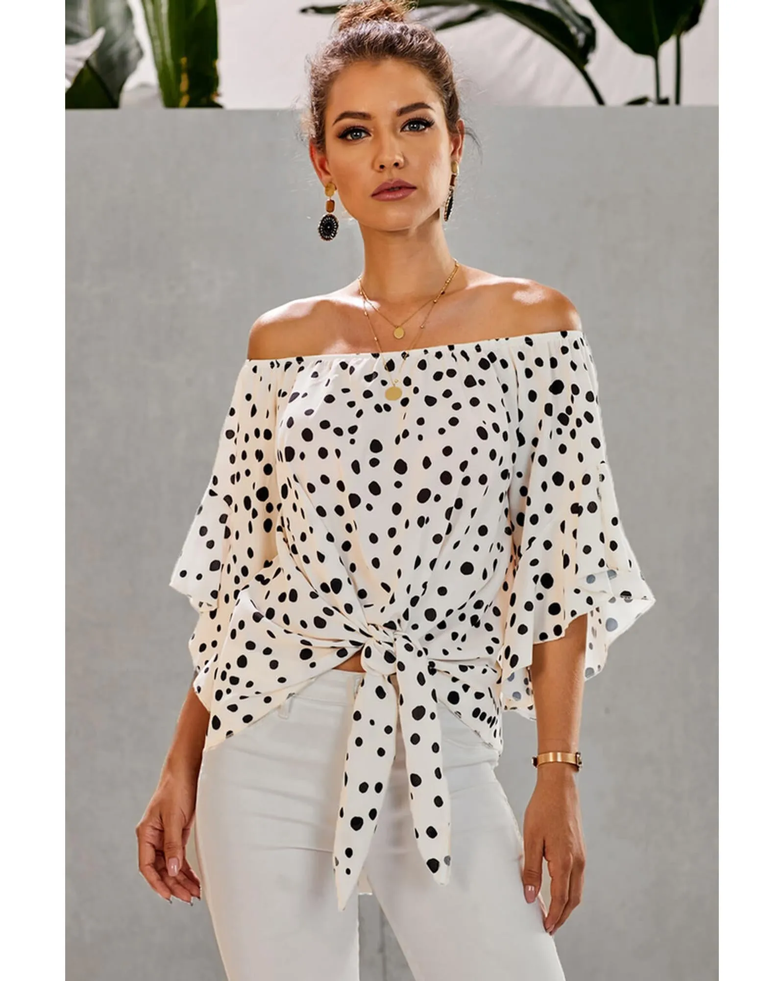 Azura Exchange Polka Dot Bell Sleeve Off Shoulder Top - 2XL