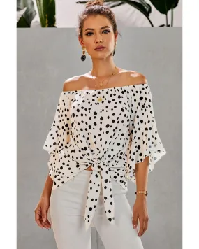 Azura Exchange Polka Dot Bell Sleeve Off Shoulder Top - M