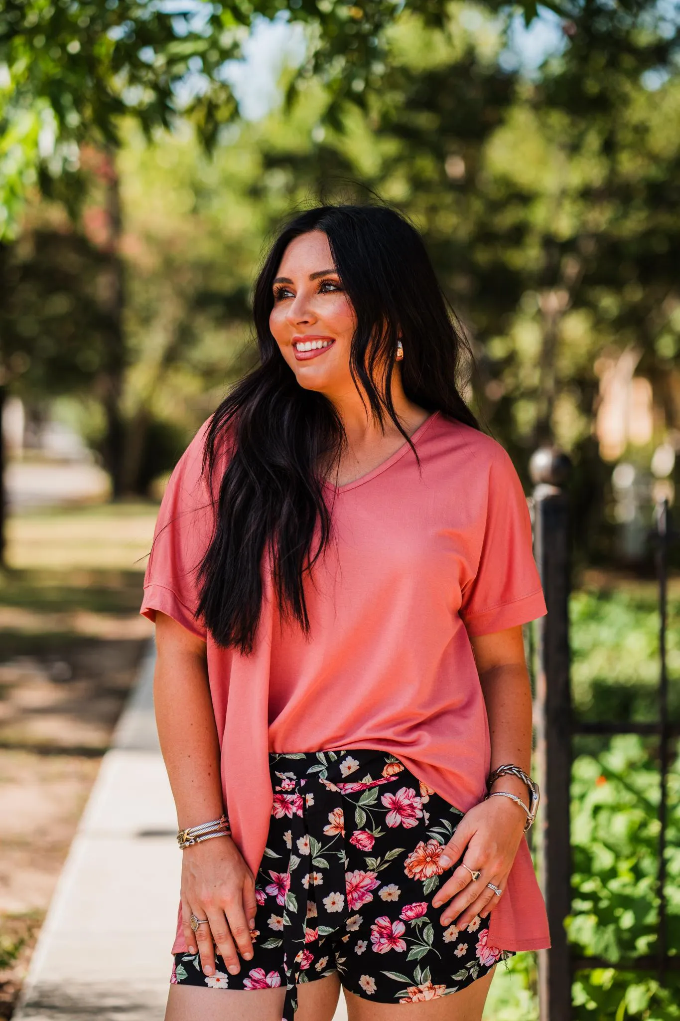Black Floral Front Tie Flowy Shorts