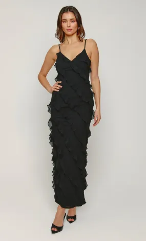Black Frill Detail Maxi Dress
