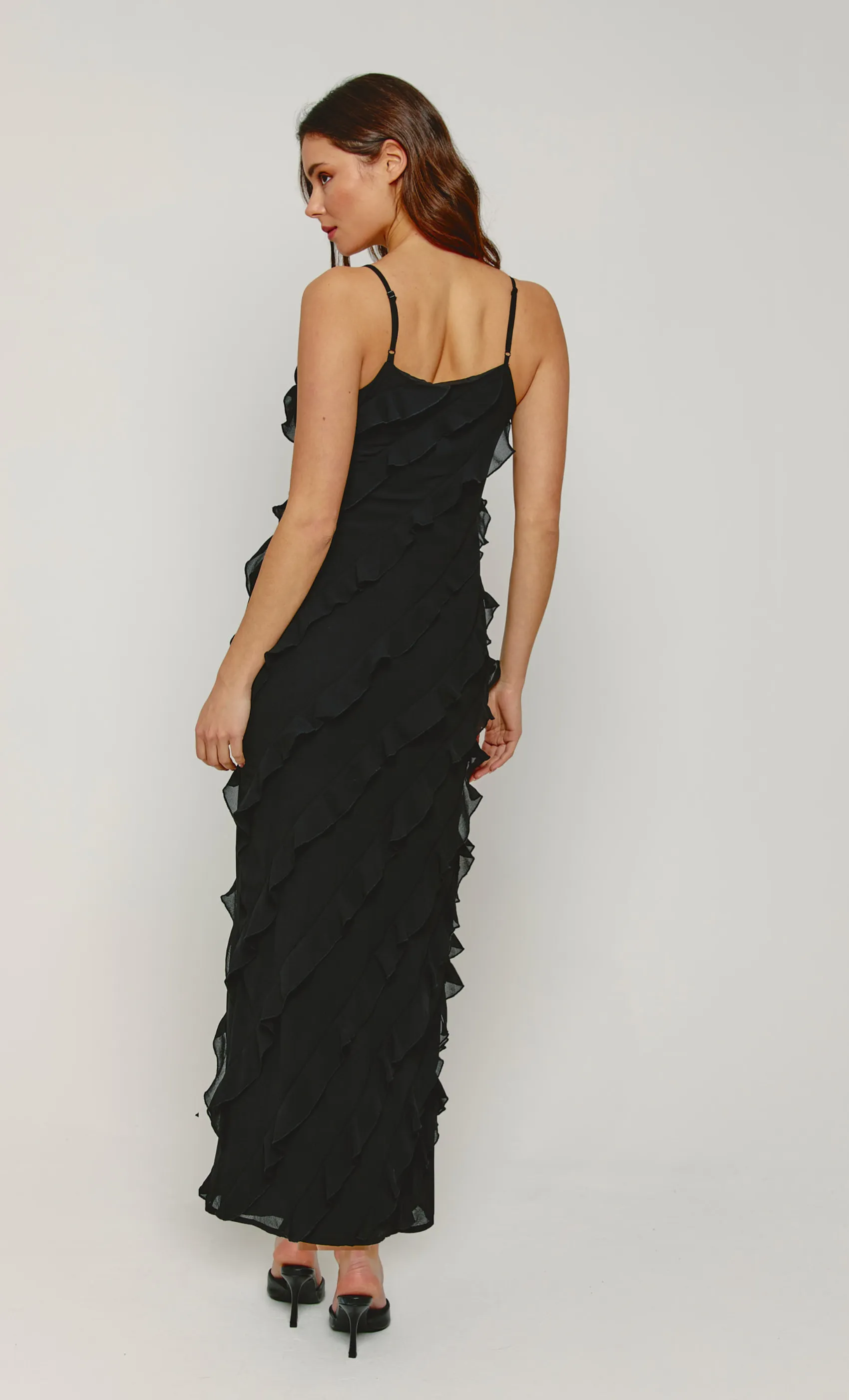Black Frill Detail Maxi Dress