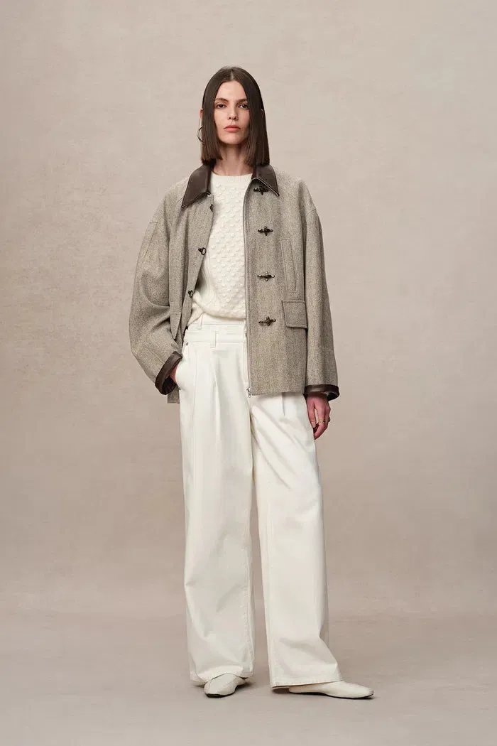 Boxy Style Utility Jacket in Heathered Herringbone