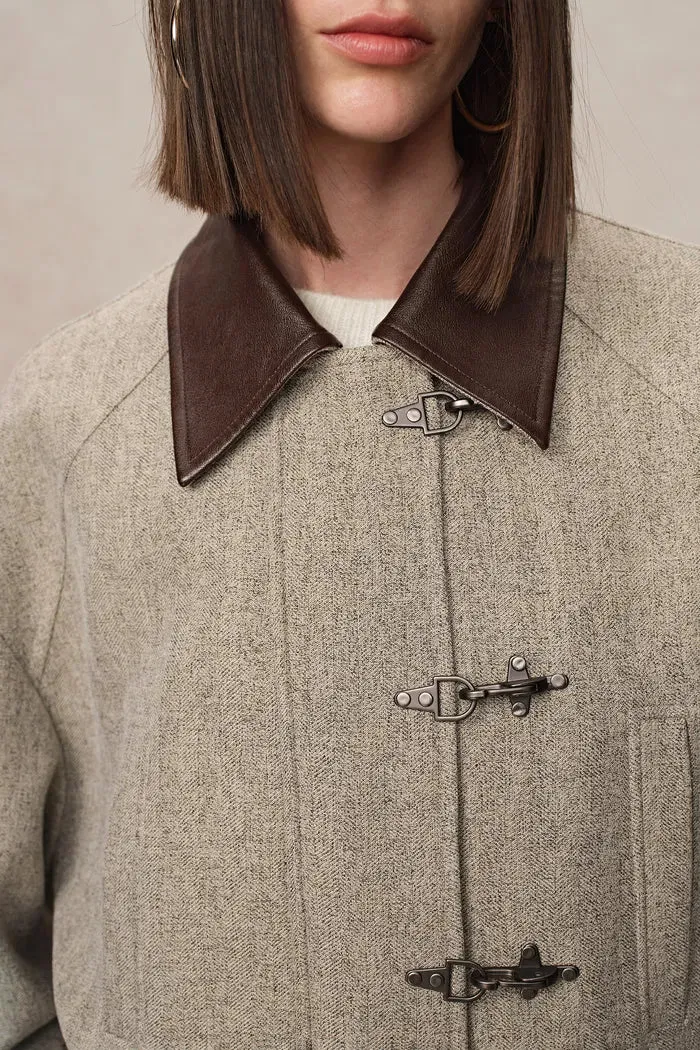 Boxy Style Utility Jacket in Heathered Herringbone