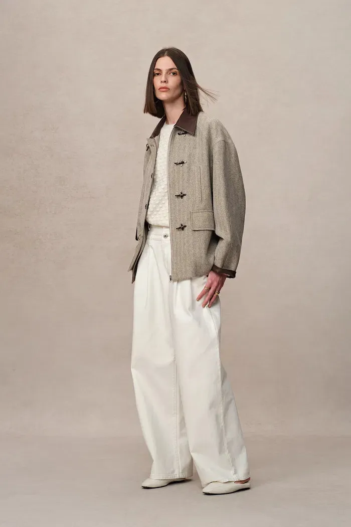 Boxy Style Utility Jacket in Heathered Herringbone