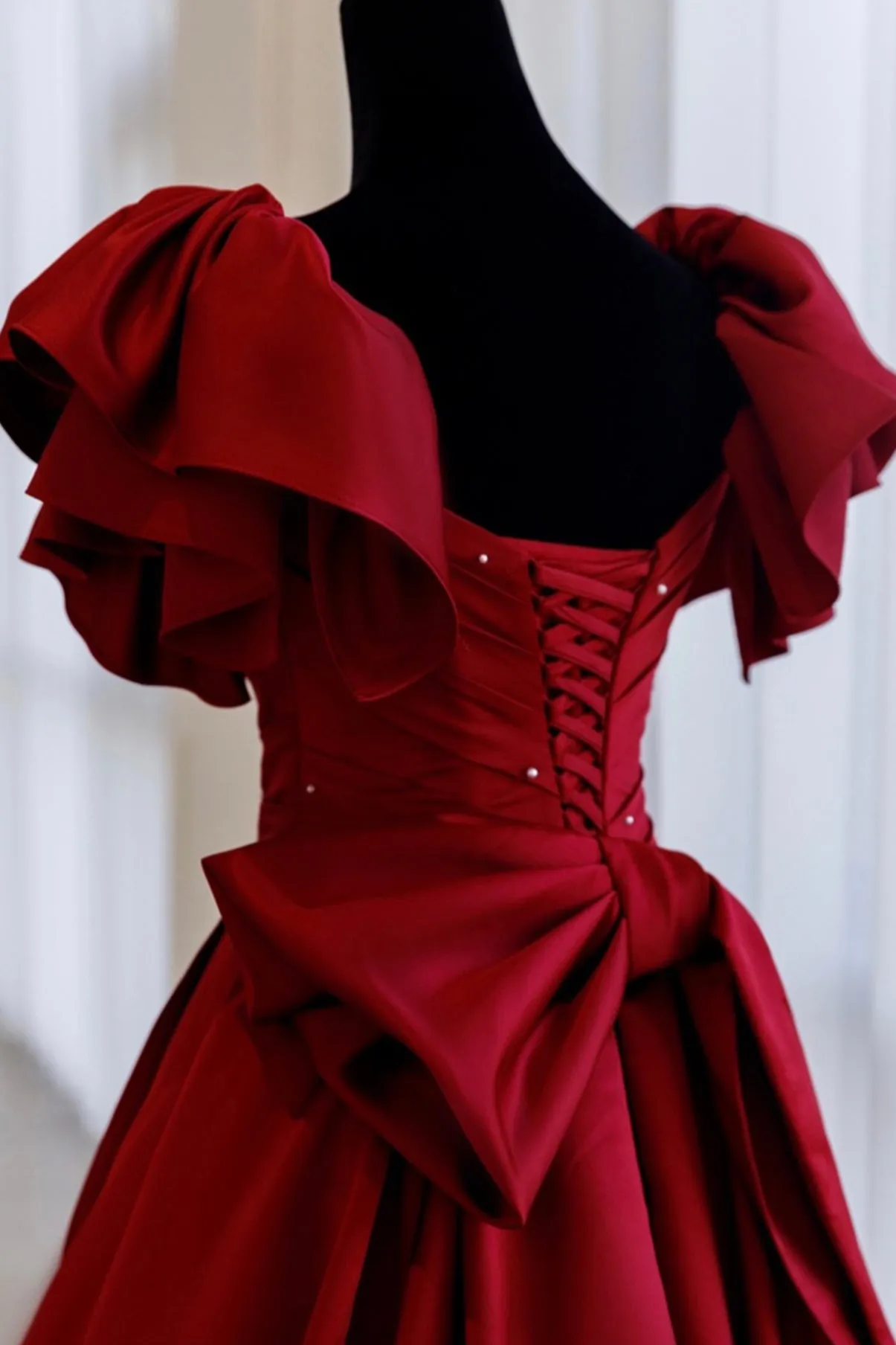 Burgundy satin long A line prom dress evening dress KS5901