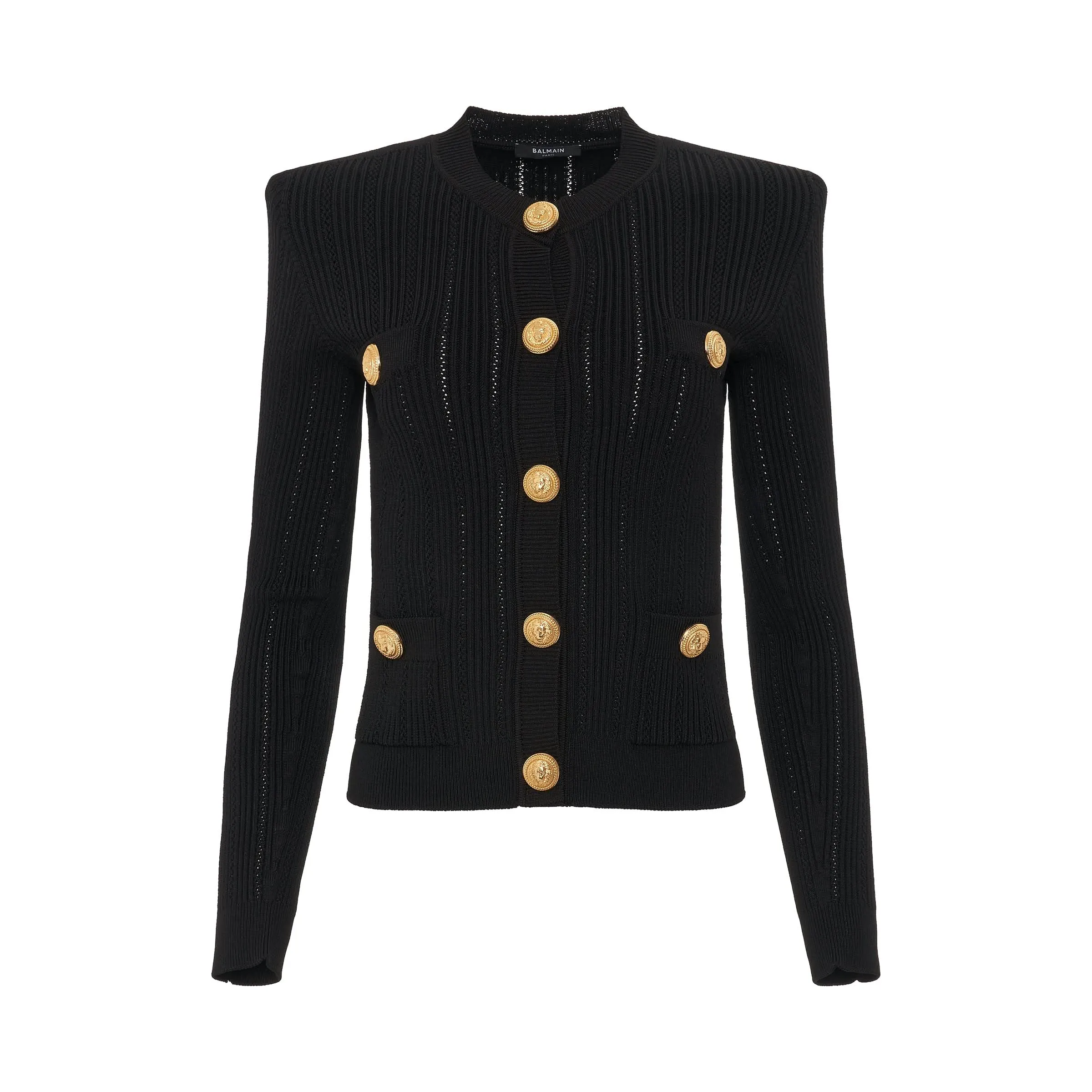 Buttoned Knit Short Cardigan in Black