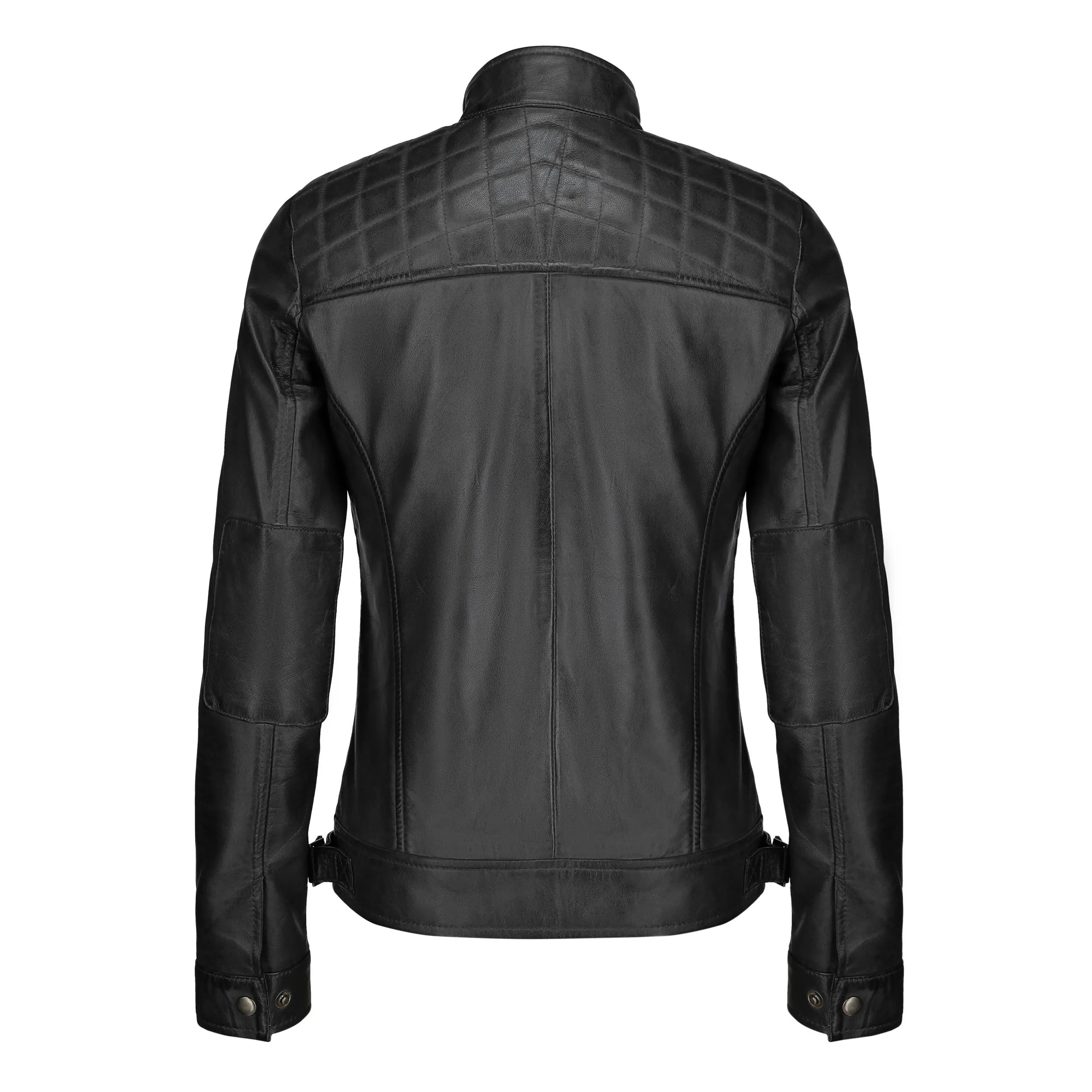 Café Racer Leather Jacket Women - Zip Up Moto Biker Style Casual Fashion Real Lambskin Women's Leather Jacket