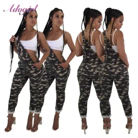 Casual Camouflage One Shoulder Hollow Out Night Party Club Jumpsuit Women Sexy Strapless Backless Streetwear Rompers Overalls