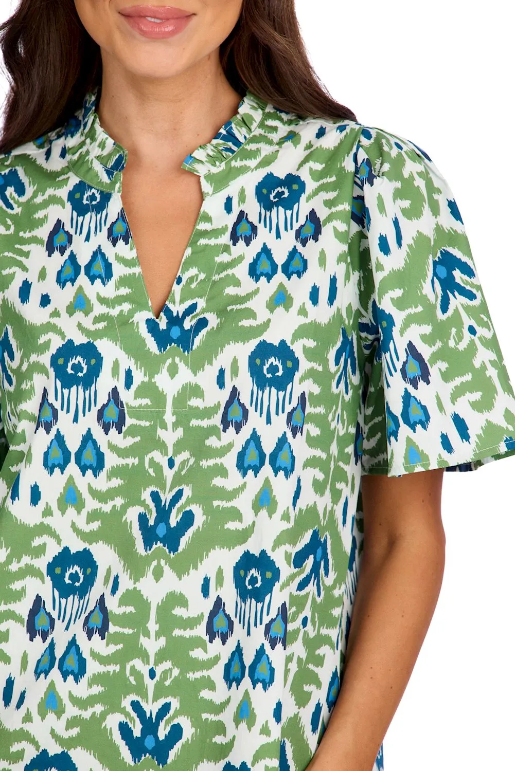 Chase Flounce Sleeve Top • Green Abstract