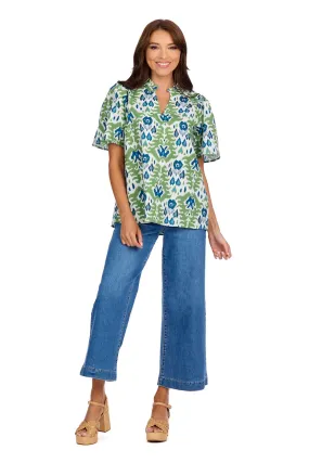 Chase Flounce Sleeve Top • Green Abstract