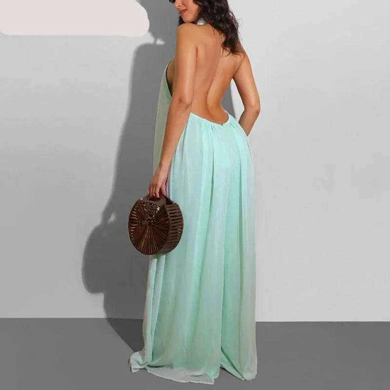 Chiffon Halter Backless Jumpsuit -  multiple colours