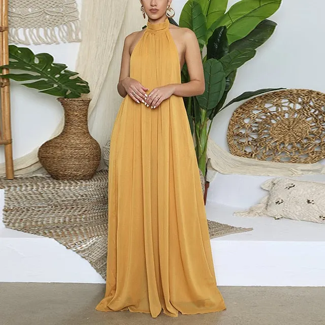 Chiffon Halter Backless Jumpsuit -  multiple colours