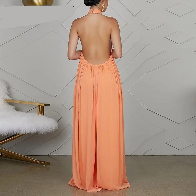 Chiffon Halter Backless Jumpsuit -  multiple colours