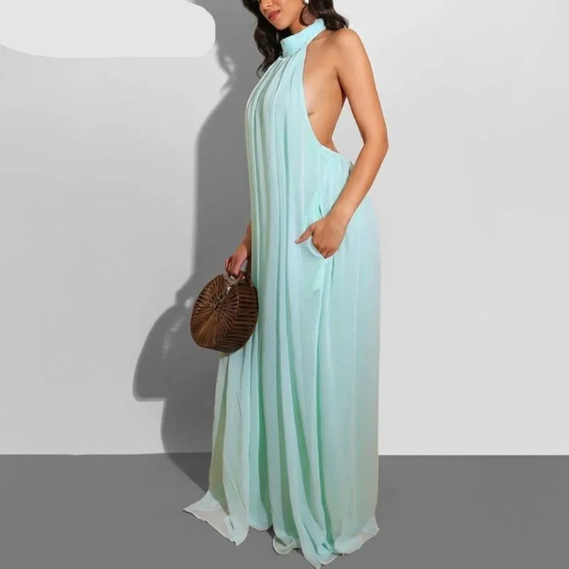 Chiffon Halter Backless Jumpsuit -  multiple colours