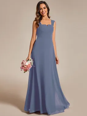 Chiffon High-Waisted Square Neck Sleeveless Dress in Dusty Blue