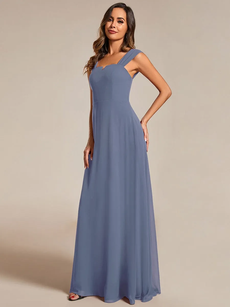 Chiffon High-Waisted Square Neck Sleeveless Dress in Dusty Blue