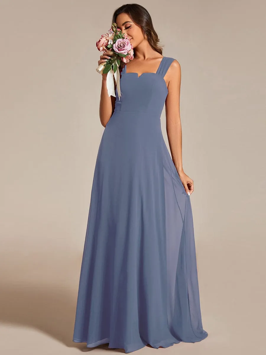 Chiffon High-Waisted Square Neck Sleeveless Dress in Dusty Blue