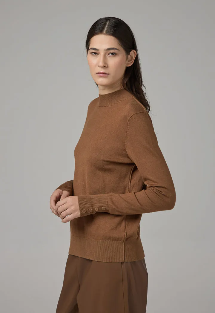 Choice High Round Neck Knitted Basic Blouse Camel