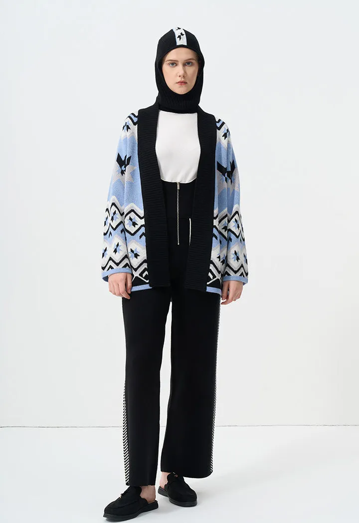 Choice Multi Color Geometric Knitted Cardigan Multi Color