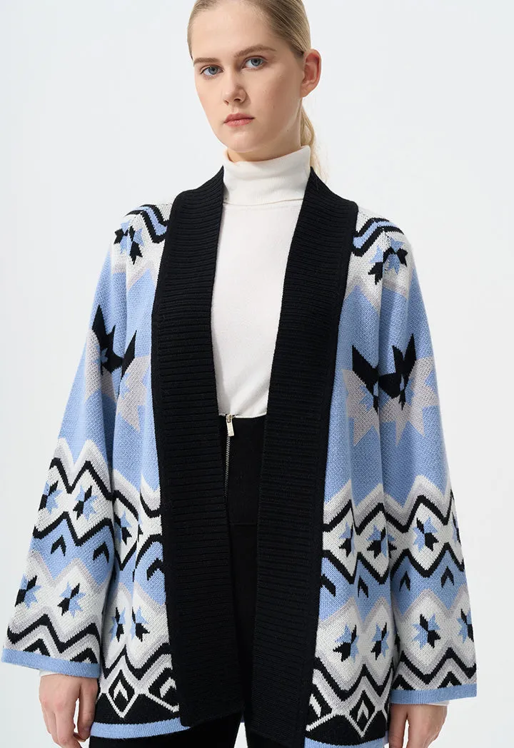 Choice Multi Color Geometric Knitted Cardigan Multi Color