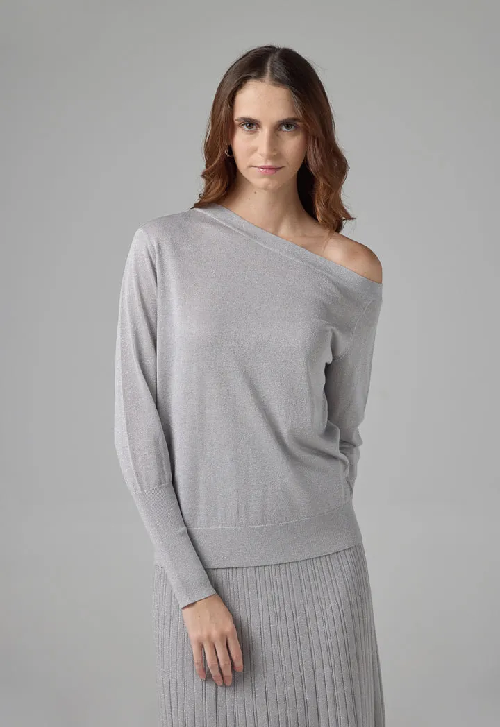 Choice Off Shoulder Lurex Top Silver