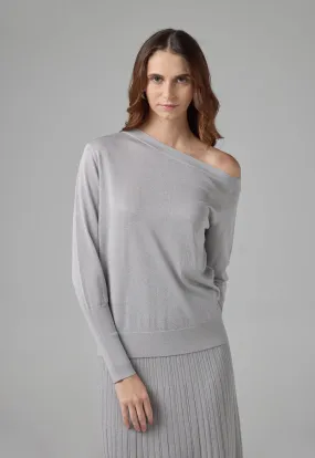 Choice Off Shoulder Lurex Top Silver