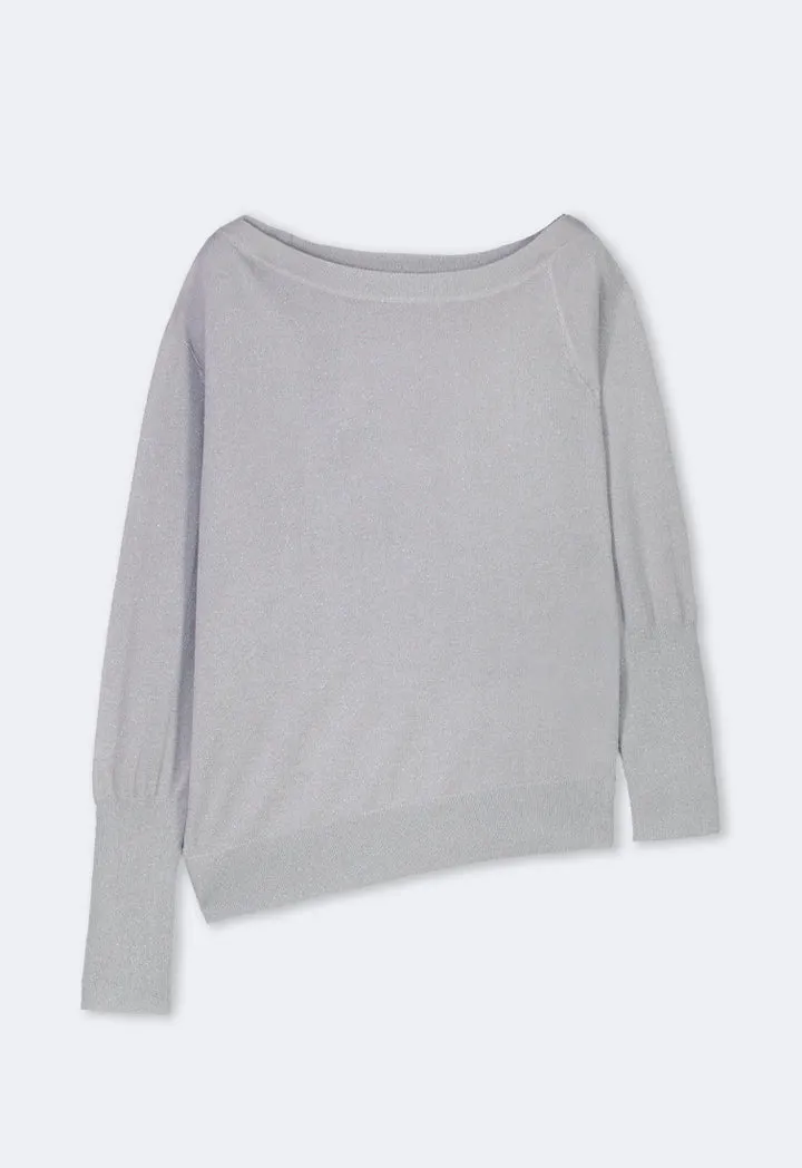 Choice Off Shoulder Lurex Top Silver