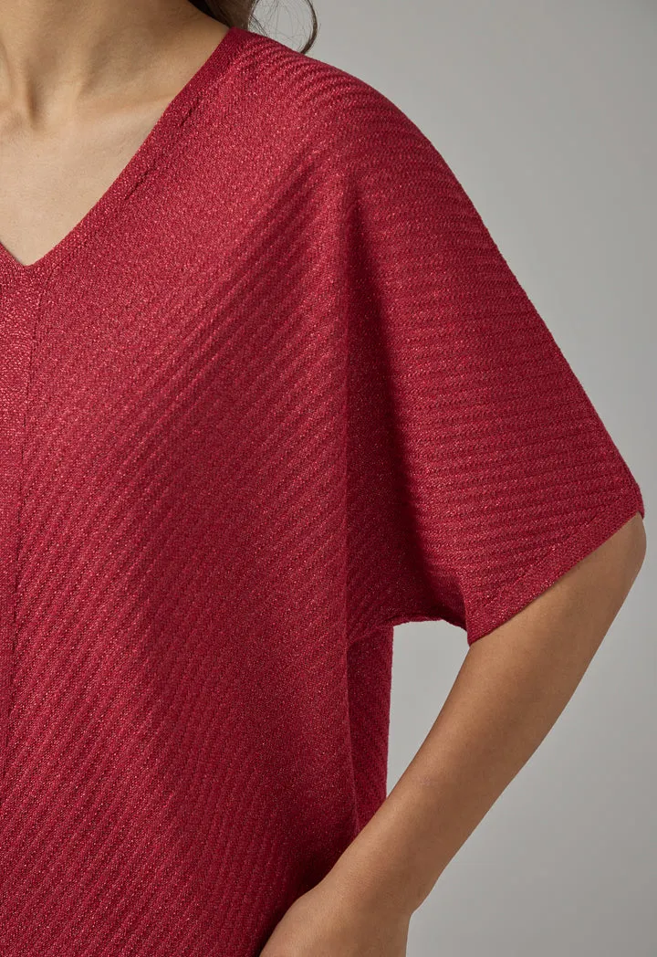 Choice Short Dolman Sleeves Lurex Blouse Burgundy