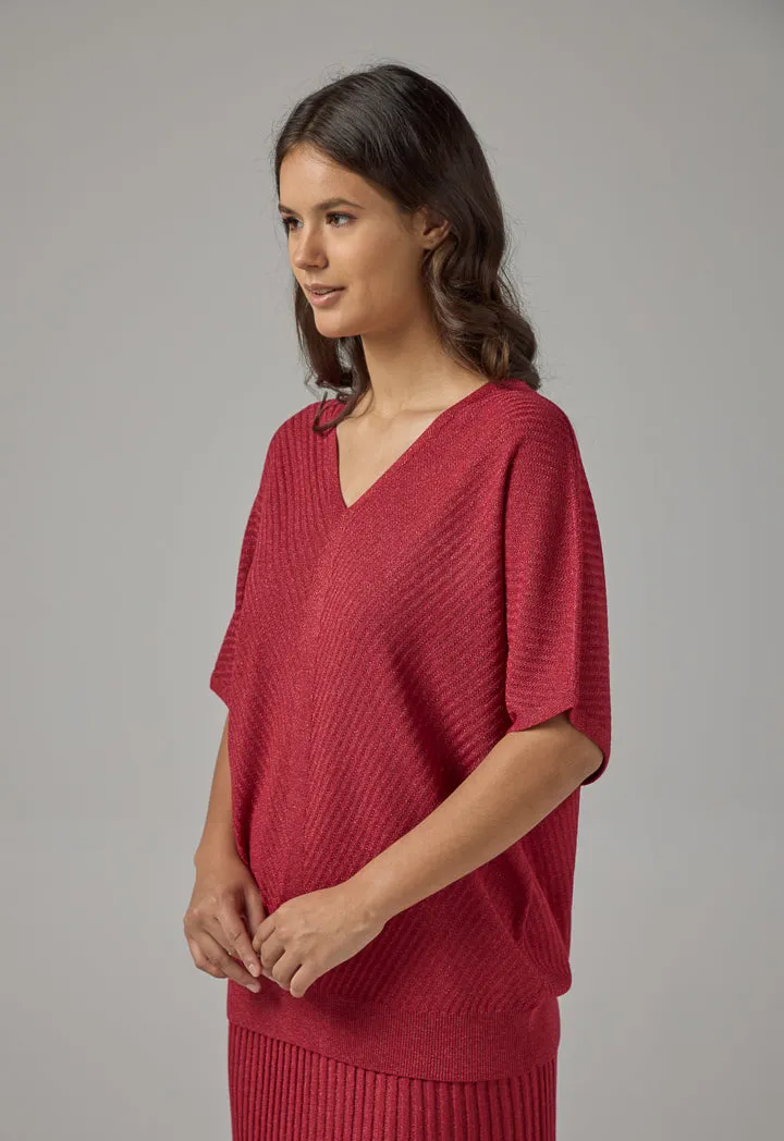 Choice Short Dolman Sleeves Lurex Blouse Burgundy