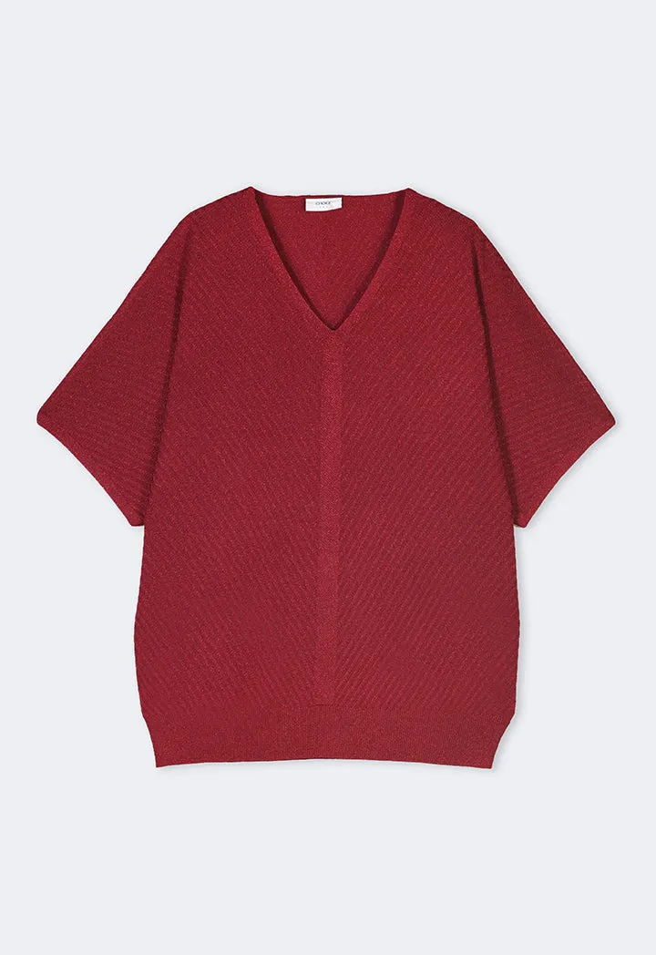 Choice Short Dolman Sleeves Lurex Blouse Burgundy