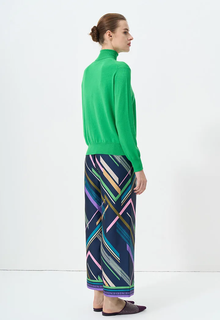 Choice Single Tone High Neck Knitted Top Green