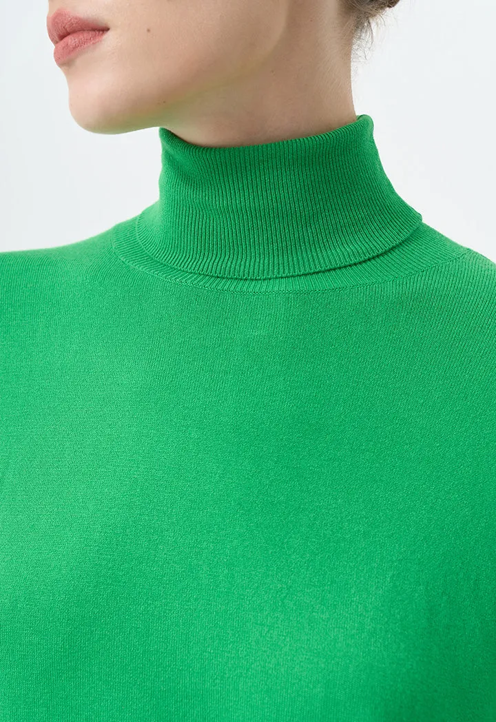 Choice Single Tone High Neck Knitted Top Green