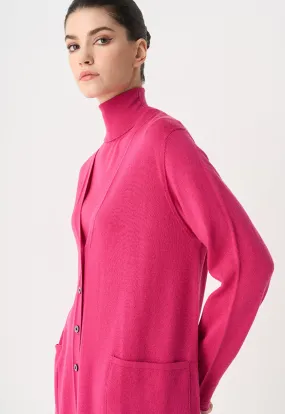 Choice Solid Knitted Long Sleeves Cardigan Fuchsia