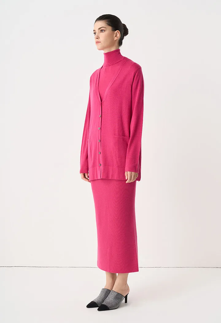 Choice Solid Knitted Long Sleeves Cardigan Fuchsia