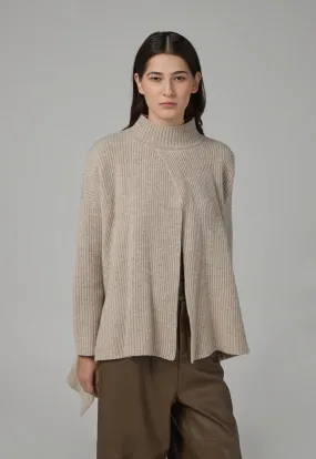 Choice Solid Knitted Ribbed Blouse  Oatmeal