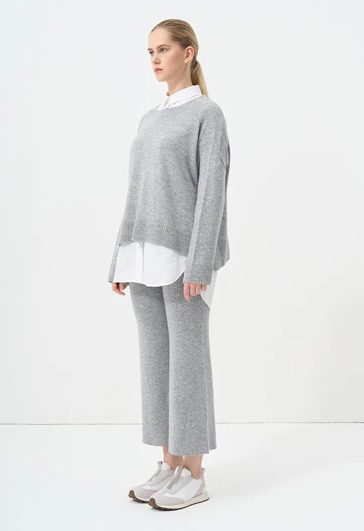 Choice Solid Long Sleeve Knitted Blouse Grey Melange