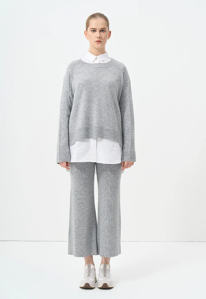 Choice Solid Long Sleeve Knitted Blouse Grey Melange