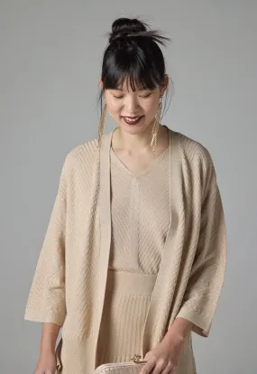Choice Solid Lurex Fabric Cardigan Beige
